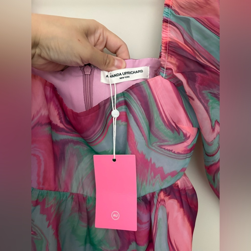 Amanda Uprichard Pink & Seafoam Marble Square-Neck Peplum Top - Picture 6 of 6